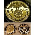GOLD MINT 1936 Germany 3rd Reich Regime Swastika Eagle - Hindeburg 1Oz Huge 24kt Gold Plated 5 Reichsmark Restrike Copy Big WWII Token Coin