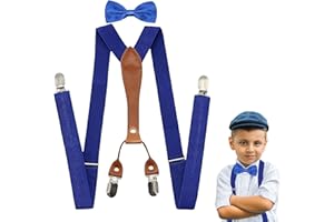FATASH Kids Elastic Braces & Bow Tie Set | Adjustable Leather-Backed Suspenders Y-Shape Clip-on Toddler | Children's Waistcoat Costume Accessory | Suitable for Boys & Girls Ages Up to 8 Years
