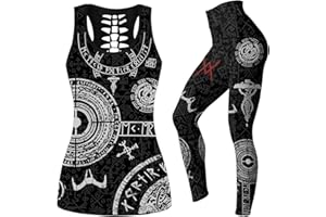 MYZTTZR Damen Wikinger Tank Tops Leggings Totenkopf Yoga Outfits 3D-Druck Nordische Mythologie Polyester Workout Activewear