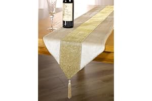 Emma Barclay Eclat Diamante Sparkle Tasselled Runner (Mink & Gold, 13x72" (33x183cm))