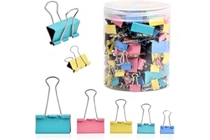 Anseom Binderclips 120 Stück Metall Binder Clips Klammer Klemmen Foldback Klammern Büro Dokumenten Clips Büro-Metall-Klammern 6 Größen 51mm, 41mm, 32mm, 25mm, 19mm, 15mm für Büro Schulbedarf (Bunt)