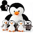 Harrycle 5 Pcs Penguin Plush Toy Set 14 Inch Mommy Penguin Stuffed Animal with 4 Cute Babies in Zippered Belly Soft Cuddly Plushie for Kids Birthday Gifts Party Favors(Lovely Style)