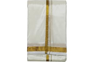 Stylesindia Doppellagiges Dhoti Vesti Mundu Indien Ethnisches Kleid Goldene Zari-Bordüre Dhotis für Hochzeitszeremonien