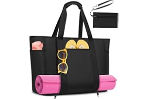 KTUEOV Bolso Playa Grande XXL Familiar, 45L Impermeable Bolso Playa Mujer con Cremallera 12 Bolsillos Saco de Praia Plegable y Lavable para Piscina, Viajes-Compartimento para Artículos Mojados