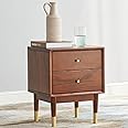 MU RONG Solid USA Oak Bedside Table Walnut Color Modern Bedside Cabinet Wooden Nightstand End Lamp Table with 2 Drawers(W) 15.7X(D) 13.8X(H) 19.7 Inches
