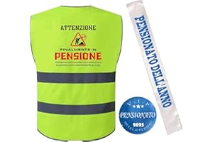 JENICH (3 Pezzi) Gilet Pensione+Fascia Pensionato+Spilla Pensione Addobbi Decorazioni Regali per Festa di Pensione Uomo