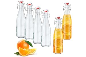 Nuangoo 6 Botellas de Cristal 500ml con Tapón Hermético,Botellas de Vidrio Reutilizables Botella de Cristal para Cerveza, Aceite, Vinagre, Refrescos
