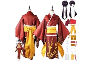 Tjmiaohao Anime Bungou Stray Dogs Izumi Kyouka Cosplay Costume Outfit Red Uniform Kimono Wig Headdress Earrings Full Set Halloween Carnival Party Dress Up Suit for Women Girls