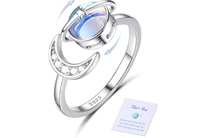 Adramata Bague Anti-Stress en Argent Sterling 925 Pierre de Lune CZ Réglable Étoile Lune Spinner pour Anxiété Fidget Bague Femme