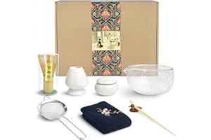 Artcome Service à thé japonais 9 pièces – Bol à matcha, fouet, cuillère, support, boîte à poudre – Kit de cérémonie fait main pour cérémonie du thé japonaise (blanc)