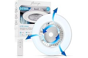 gbways Lampada ventilatore da soffitto Plafoniera Moderna Illuminazione LED Luce Dimmerabile Vortice 3 Intensità Silenzioso Timer Istruzioni Italiano Ø 56 cm