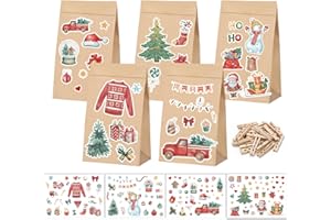 ‎WORIC 24 Stück Geschenktüten Weihnachten, 24x13x8cm Papiertüten Klein Kraftpapiertüten DIY Tüten zum Befüllen Süßigkeiten Beutel Mitgebsel Tüten Braun für Adventskalender Weihnachten Party