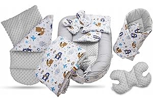 BABY MAM 6PCS Baby Set Cocoon Blanket Double Sided Cushion Boho Navy + Small dots