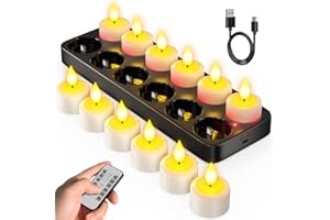 SoulBay Akumulatorowe podgrzewacze, 12 szt. bezpłomieniowych świec LED z pilotem zdalnego sterowania i timerem, świeczki ze stacją ładującą do domu, pokoju, stołu, Halloween, dekoracja