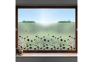 dktie Window Film Privacy Vinyl Frosted Window Film No-Glue Black Window Film Removable Flowers Static Cling Films for Kitchen, Bathroom, Kids Room 44.5X200CM
