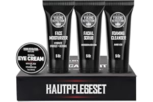 ‎VIKING REVOLUTION Viking Revolution - Gesichtspflege Männer - (142 g je) Verjüngende Feuchtigkeitscreme, Mikrodermabrasion-Gesichtspeeling, Schaumreiniger, Eye Cream (29 g) - Herren Geschenke