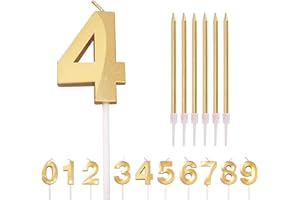 HONGCI Gold 4th Birthday Candle Number 4 Candle for Birthday Cake with Long Candles, Age 4 Birthday Candle for Cake, 4 Year Birthday Cake Topper Decorations for Girl Boy Birthday Anniversary Gold