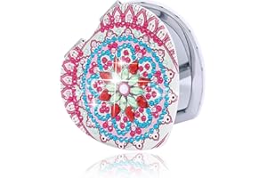 Tarklanda Miroir Maquillage Poche de Peinture Diamant Bricolage Mini Miroir Diamond Painting Mandala Miroir de Poche Compact Pliable Portable Miroir de Voyage pour Enfants Femmes Filles Travail École
