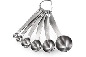Cuillères à Mesurer 6 Pièces: U-Taste Lot de Cuillere Mesure Doseuse Cuisine en Acier Inoxydable 18/8 (1/8 tsp, 1/4 tsp, 1/2 tsp, 1 tsp, 1/2 tbsp & 1 tbsp) pour Ingrédients Secs et Liquides