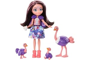 Enchantimals Sunny Savanna Muñeca Ofelia Ostrich con familia de avestruces mascota de juguete (Mattel GTM32)