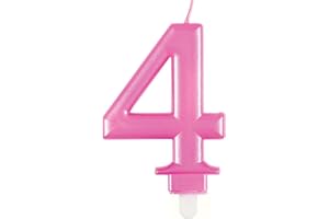 Unique- Vela Cumpleaños Metálico - Número 4 - Rosa, Color pink, 7 centimeters (19604)