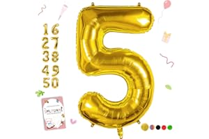 Smlpuame 40 inch Number Balloon 0-9 Gold Large Number 5 Balloons,Digital Balloons for Birthday Party Celebration Decorations Supplies, Helium Foil Number Balloons for Wedding Anniversary