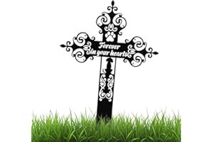 JUMRHFAN Plaque commémorative pour chien - Croix funéraire avec sculpture animale - Forever in Your Hearts - Décoration funéraire personnalisée pour chien - Pierre tombale en forme de croix - Souvenir