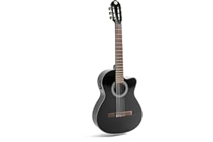 Juan Miguel Navarrez E-Konzertgitarre, klassische Gitarre elektro special dark moon - schwarz, mit Cutaway