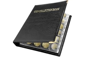 Crynvor tasche raccoglitore monete euro, 20 pagine libro porta monete da collezione, album monete con Cerniera, 480 Tasche album portamonete, album libro per collezionisti, album delle monete (Nero)