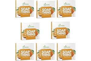 BAMBOEARTH 400 Sheets Antibacterial Paper Soap Strips For Hand Washing - 8 Pack Portable Disinfecting Pocket Travel Soap Thins Dissolvable & Disposable Camping Mini Size Dry SoapSheets For Hands (Orange (8x50)