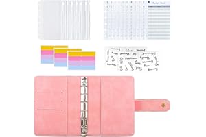 Touchfutrue Budget Planner, A7 Binder Budget Notebook, Ring Binder Leather Budget Money Organiser Save with Foils, Financial Planner Cash Stuffing Household Book with Money Compartment for Savings