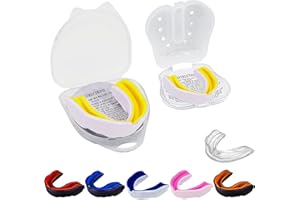 TRYSALAR Doppelschichtiger Mundschutz – Mundschutz schmale Passform für Junior Kinder Jugendliche mit Tasche Schule Kampfsport Rugby Fußball Hockey MMA Boxen Kampfsport(Weiß-Gelb)