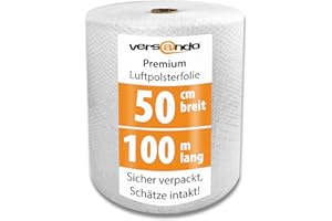 ‎VERSANDO versando Premium Luftpolsterfolie 100m x 0,5m Versand, Verpackung, Umzug Noppenfolie Bubble Wrap LPF Rolle