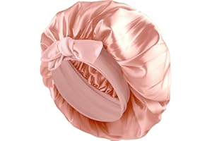 Abeillo Schlafhaube aus Seide, Verstellbare Satin Schlafkappe, Weiches Elastisches Band, Seidenhauben zum Schlafen, Haarhaube mit Band Satin Seiden für Damen und Mädchen Alle Haartypen, Champagnerrosa