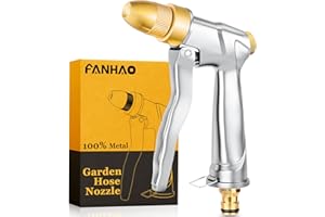 FANHAO Hose Pipe Spray Gun with Brass Tip, 100% Heavy Duty Metal Hose Spray Gun High Pressure Garden Hose Nozzle with Adjustable Spray Patterns for Watering Plants, Showering Pets and Washing Cars