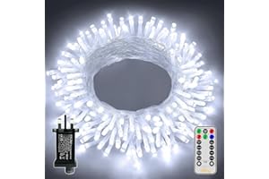 Ollny Christmas Tree Lights, 10m 100 LED Fairy Light Mains Powered, Waterproof Outdoor String Light with Remote/Plug/Modes/Timer, Bright Cool White Lighting Outside Indoor Garden Xmas Decorations