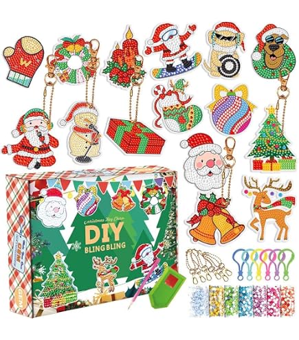 20 Portachiavi Con Diamanti Da Dipingere - Kit Di Pittura A Diamanti 5D Natalizia Per Bambini E Adulti, Regalo Creativo Fai Da Te