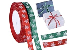 QUOHE Weihnachten Geschenkband Schleifenband, 50 Meter Satinband Stoffband Weihnachts Bänder zum Geschenk Verpackung, 10mm Breit Dekoband für Hochzeit Weihnachten Basteln Deko Weihnachtsdeko (Grün, Rot)