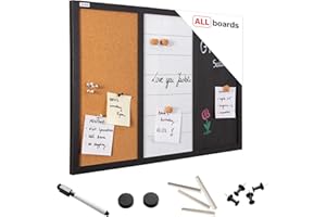 ‎ALLBOARDS ALLboards Kombitafel 3 in 1 Kombitafel Magnettafel Whiteboard, & Schwarze Magnetische Kreidetafel und Kork, 60×40 cm