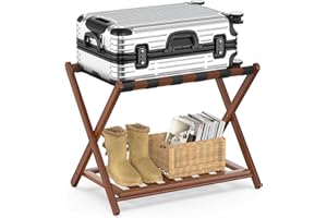 BAMBOOHOMIE Bambus-Gepäckablage für Gästezimmer, Breiter Kofferständer mit Ablage, Klappbarer Gepäckhalter für Schlafzimmer und Hotels, 26,77" Verstärkter Kofferständer (Braun)