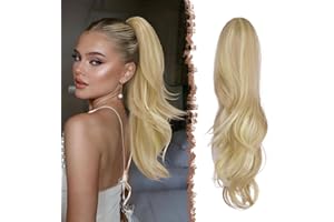 FESHFEN Extension Queue de Cheval avec Cordon, Naturel Ponytail Extensions de Cheveux Ondulées Synthétiques Blond Sale Postiche Bouclés pour Femmese, 50 cm