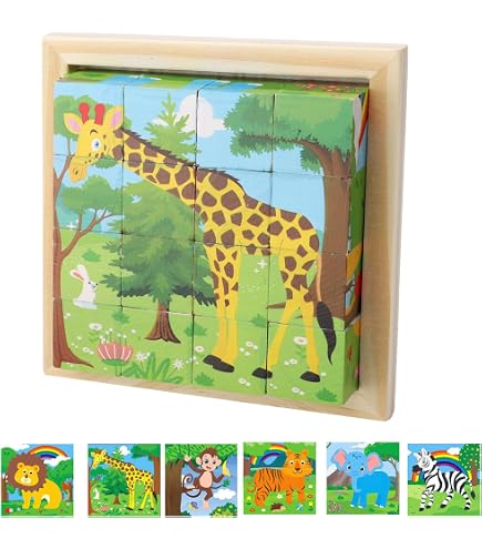 DxxD Puzzle Bambini 2 anni, Giochi Montessori 1 2 3 4 5 Anni, 3D Cubo Animal Puzzle in Legno 6 in 1, Divertente Giocattolo Educativo, Giochi Educativi Apprendimento Giocattoli Gioco Regalo per Bambin