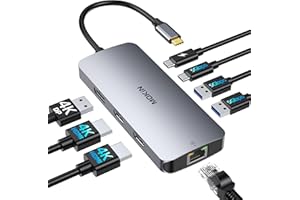 Station d'accueil USB C Dual HDMI, MOKiN 8 en 1 Docking Station pour 3 Moniteurs 4K, Dock USB C avec 2 HDMI et 1 Displayport, 1 Gbps Ethernet, Chargement 100W PD, 3 USB 3.0 Ports pour Dell, HP, Lenovo