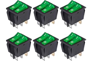 VEXUNGA Doppio Interruttore a Bilanciere Luce Verde ON/OFF Interruttori 6 Terminali 2 Vie 15A 250VAC 20A 125VAC per Barca (6 pezzi)