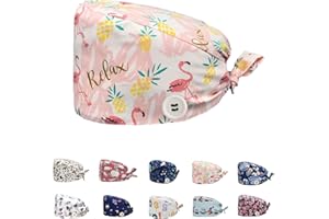 Siribelle Calot Chirurgien Femme Homme Casquette Bloc Opératoire Réglable Respirant Lavable Cheveux Long Bonnet avec Bouton