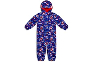 Marvel Spidey & Friends Boys Waterproof Puddle Suit – Blue All-in-One Spiderman Rain Suit with Hood, Fleece Lining, Hook and Loop Fastening, Elasticated Cuffs – Toddler Kids Outdoor Clothing