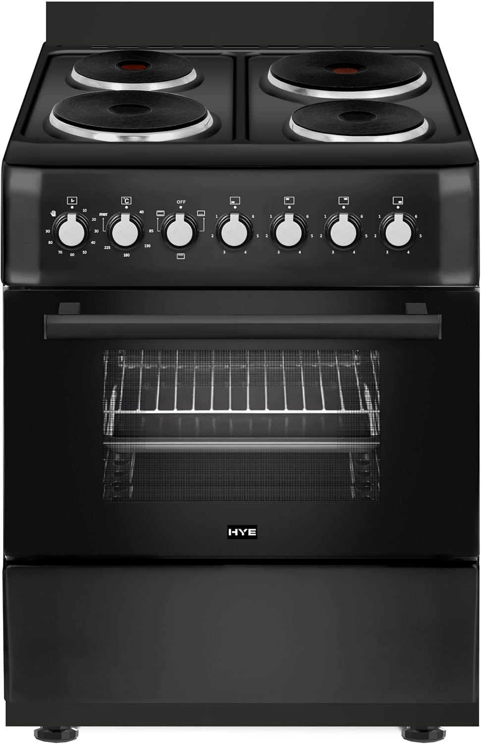 Cooker - Electric Cooker, 4 Hotplates, 62L Electric Oven, Smart Cooking Controls & Programs, 60cm Width, Freestanding Design, Matte Black, Perfect For Family Homes - C01FS60E17
