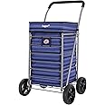 Hoppa Lightweight 4-Wheel Premium 2024 Model Folding Shopping Trolley Extra Large 75.6L Capacity Shopping Trolley Bag, 95cm, 4.8kg, Push/Pull (Blue Stripes)