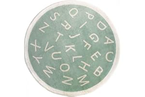 FOURIDING ABC Tapis rond en peluche douce avec motif de l'alphabet pour chambre d'enfant, jeu éducatif, coussin de sol antidérapant pour salle de classe, salle de jeux, chambre à coucher (80 x 80 cm, vert)
