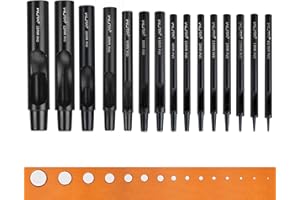 WUTA Beschichtung Titan Locheisen Set, Rund Hohlstanz-Schneidewerkzeug, Locheisensatz für Leder, Uhrenarmband, Dichtungsgürtel(15 Stück)